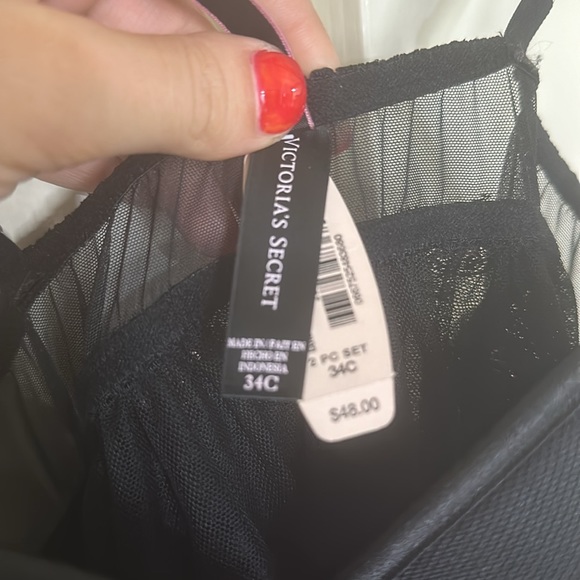 NWT Victoria Secrret sexy lingerie black with pink sparkly sequence 34C - Picture 6 of 7